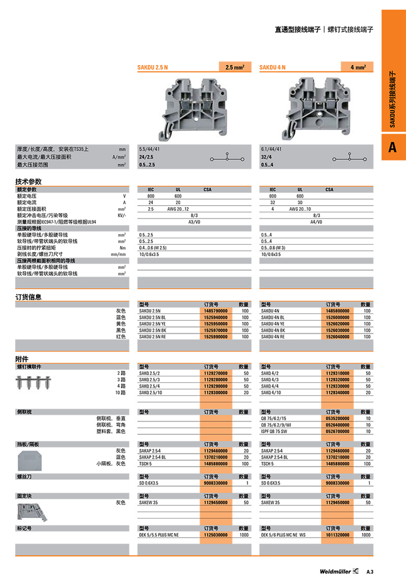 魏德米勒接线端子SAKDU系列 4N产品参数