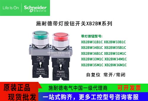 施耐德带灯按钮开关XB2BW33B1C平头自复位按钮指示灯代理商